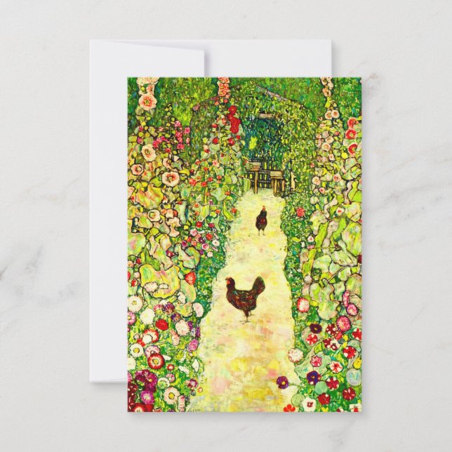 Convites Gustav Klimt Garden com Galinhas (Frente)