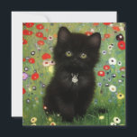 Convites Gustav Klimt Kitten<br><div class="desc">Cartão com um gatinho Gustav Klimt! Este gatinho preto veste um colar prateado e se senta num campo de flores vermelhas,  azuis,  brancas e amarelas. Um presente maravilhoso para amantes de gatos e entusiastas de arte austríacos!</div>