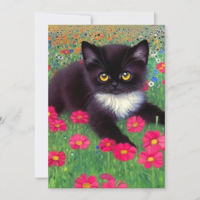 Convites Gustav Klimt Tuxedo Cat (Frente)