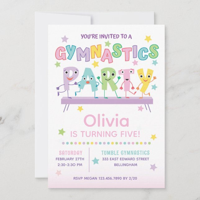 Convites Gymnastics Birthday Party for Girl (Frente)