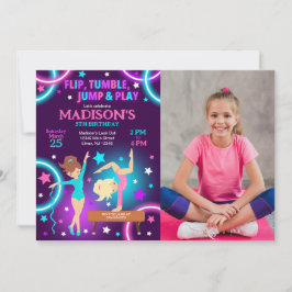 Convites Gymnastics Birthday Photo Invitation Neon Party