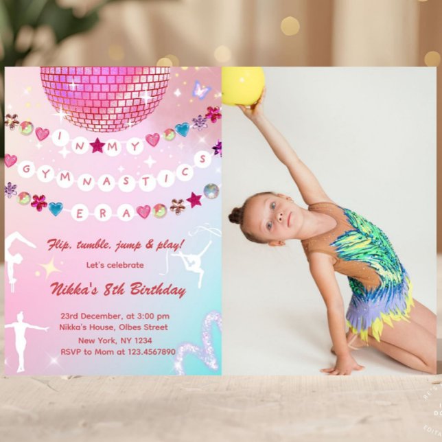 Convites Gymnastics Birthday Pink Gym Party Photo  (gymnastics, gym, girl birthday, acrobatics, girly, 1st first bday invite, gymnastics party, gymnasti)