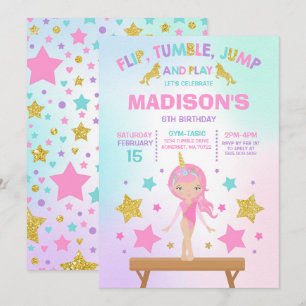 Convites Gymnastics Invitation Unicorn Gymnastics Party