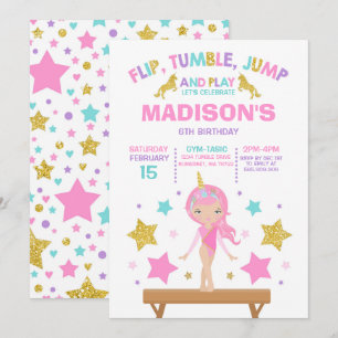 Convites Gymnastics Invitation Unicorn Gymnastics Party
