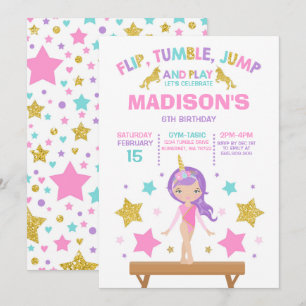 Convites Gymnastics Invitation Unicorn Gymnastics Party