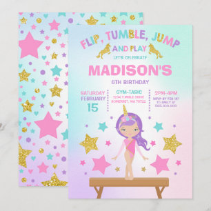 Convites Gymnastics Invitation Unicorn Gymnastics Party