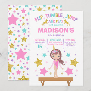 Convites Gymnastics Invitation Unicorn Gymnastics Party