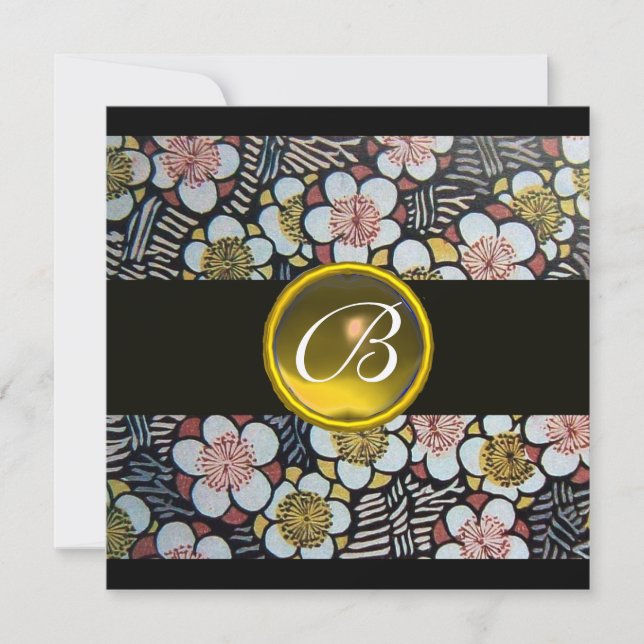CONVITES HAIKU/FLÔRES DE PRIMAVERA TOPÁZIO AMARELO MONOGRAM (Frente)