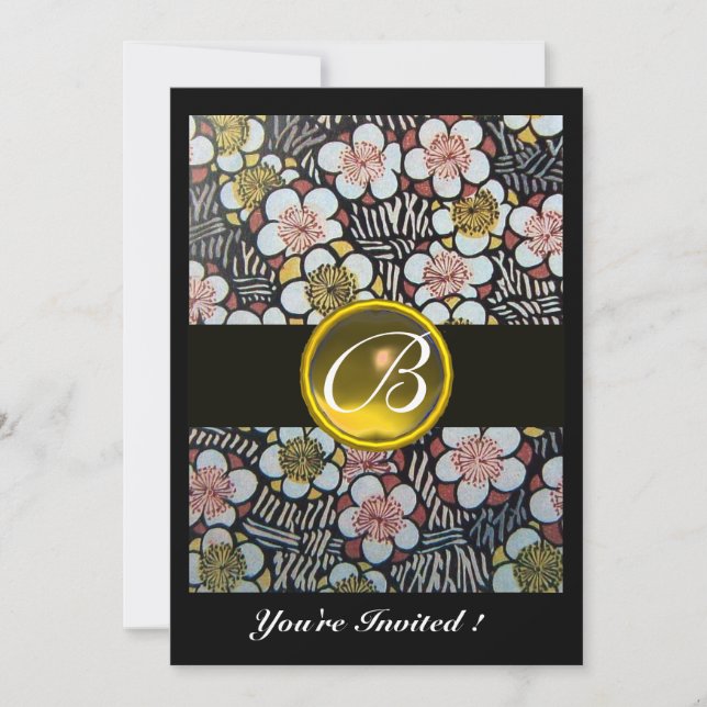 CONVITES HAIKU/FLÔRES DE PRIMAVERA TOPÁZIO AMARELO MONOGRAM (Frente)
