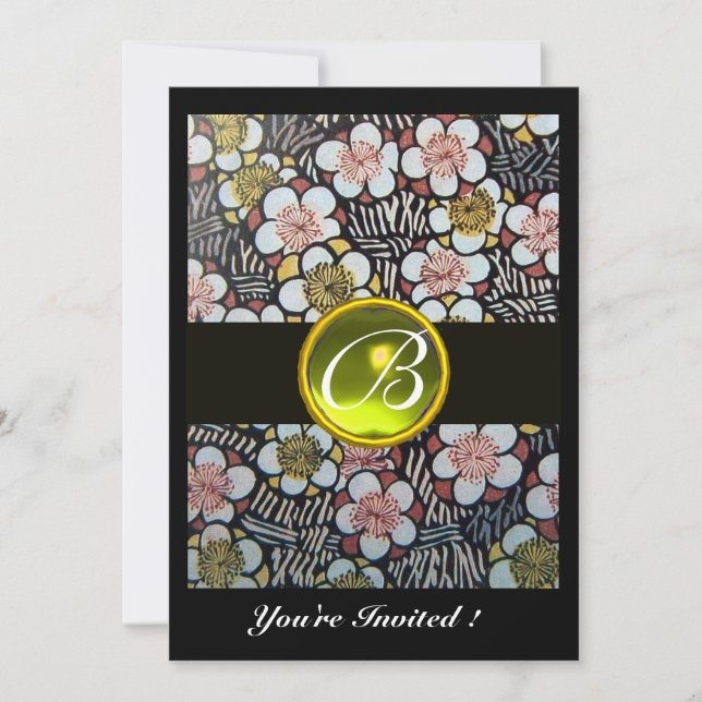 CONVITES HAIKU/FLÔRES DE PRIMAVERA TOPÁZIO AMARELO MONOGRAM (Frente)