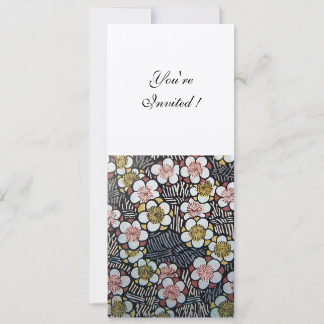 CONVITES HAIKU/ PRETO BRANCO AMARELO ROSA FLORES DE PRIMAVE (Frente)