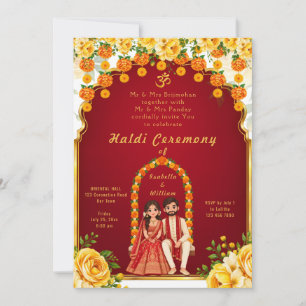 Convites Haldi Casal Hindu Indiano Amarelo Casamento