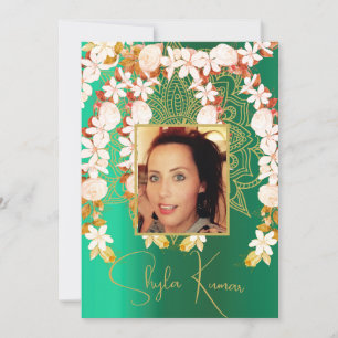 Convites Half Saree Ceremony Hindu Floral Garland Green