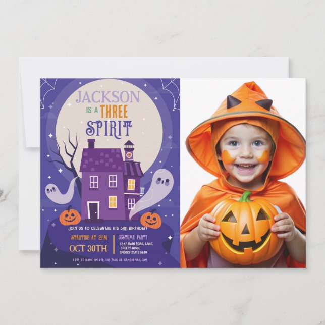 Convites Halloween 3rd Fantasma 3 Foto do Partido da Casa (Frente)