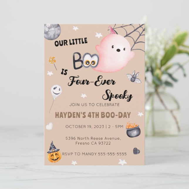 Convites Halloween 4º Aniversário Quatro Nunca Convocação E (Em pé/Frente)