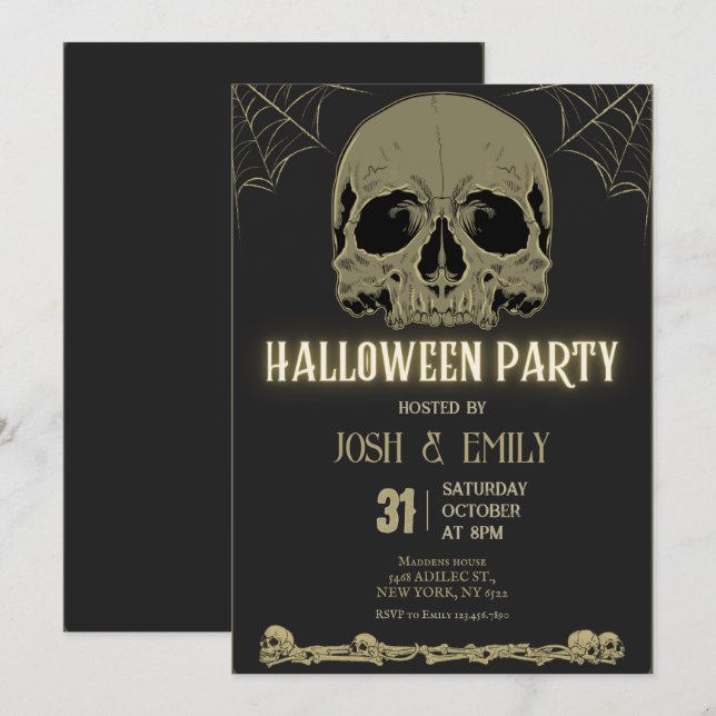 Convites Halloween Adult Party Scull (Frente/Verso)