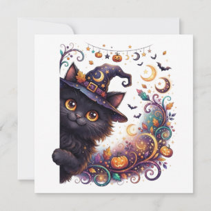 Convites Halloween Assustador, Gato Preto Espiando