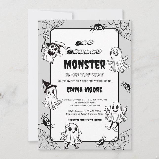 Convites Halloween Baby Shower Little Monster Design (Frente)