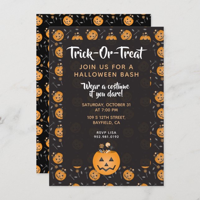 Convites Halloween Bash Trick Ou Treine Pumpkin Candy (Frente/Verso)