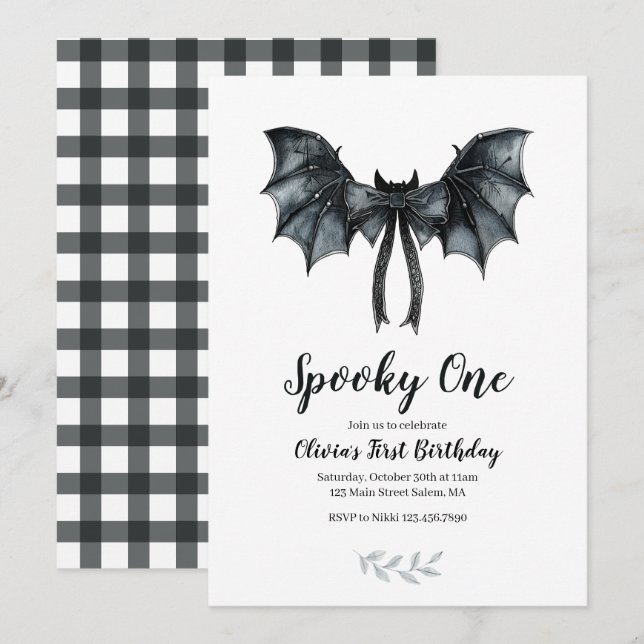 Convites Halloween Bat Arco Spooky Um primeiro aniversario (Frente/Verso)