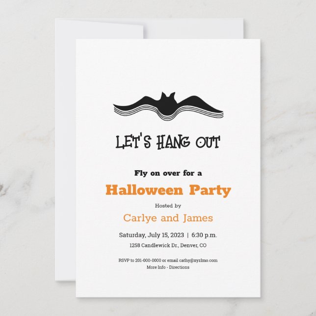 Convites Halloween Bat, Vamos Hang Out (Frente)