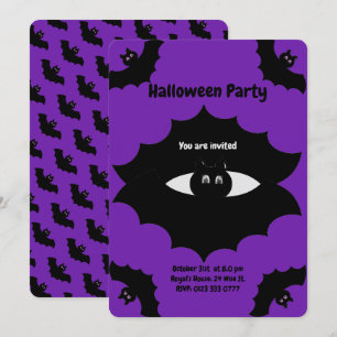 Convites Halloween Bats on Royal Purple