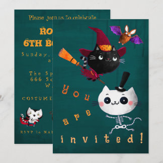 Convites Halloween Birthday Witthday Gats Bat Vampire Skele