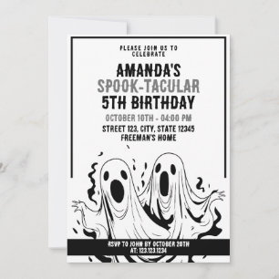 Convites Halloween Black and White Spooky Ghosts Aniversári