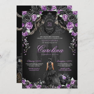 Convites Halloween Black Rosa Purple Princess Quinceanera