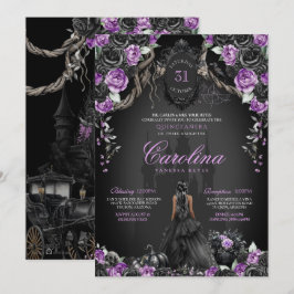 Convites Halloween Black Rosa Purple Princess Quinceanera