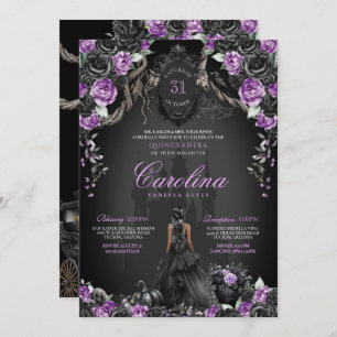 Convites Halloween Black Rosa Purple Princess Quinceanera