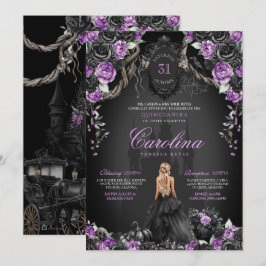 Convites Halloween Black Rosas Purple Princess Quinceañera