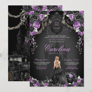 Convites Halloween Black Rosas Purple Princess Quinceanera