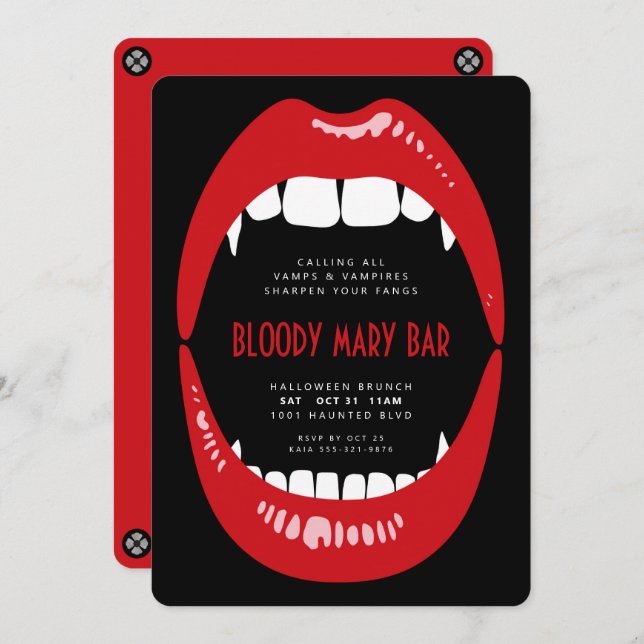 Convites Halloween Bloody Mary Vampire Brunch Invent (Frente/Verso)