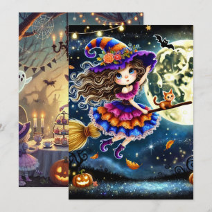 Convites Halloween, bruxa-voadora branca, imprimível