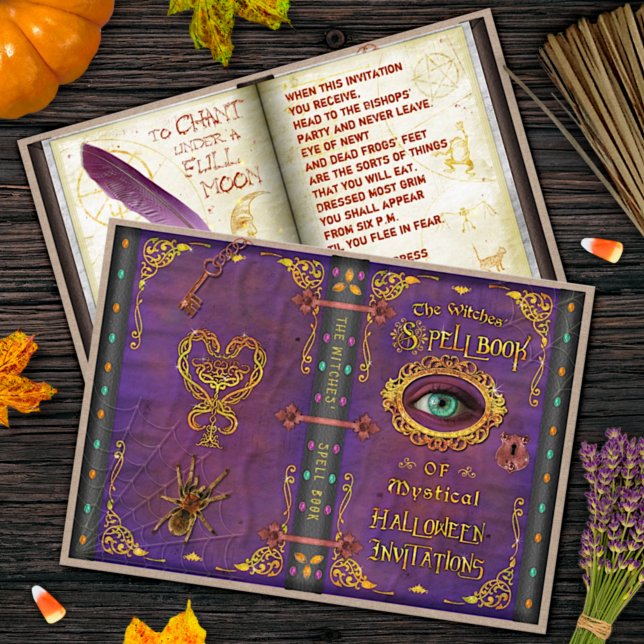 Convites Halloween Bruxas Magic Spell Book Spider (Criador carregado)