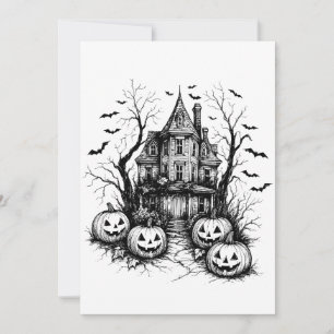 Convites Halloween, Casa Assombrada, preto e branco