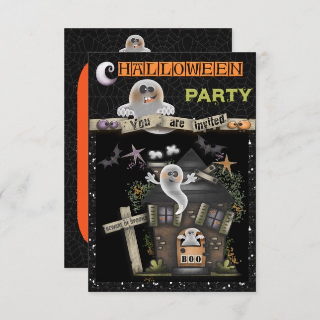 Convites Halloween - Casa Fantasma Cute Assombrada (2) (Frente/Verso)