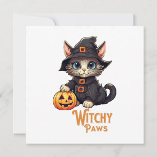 Convites Halloween Cat Witchy Paws