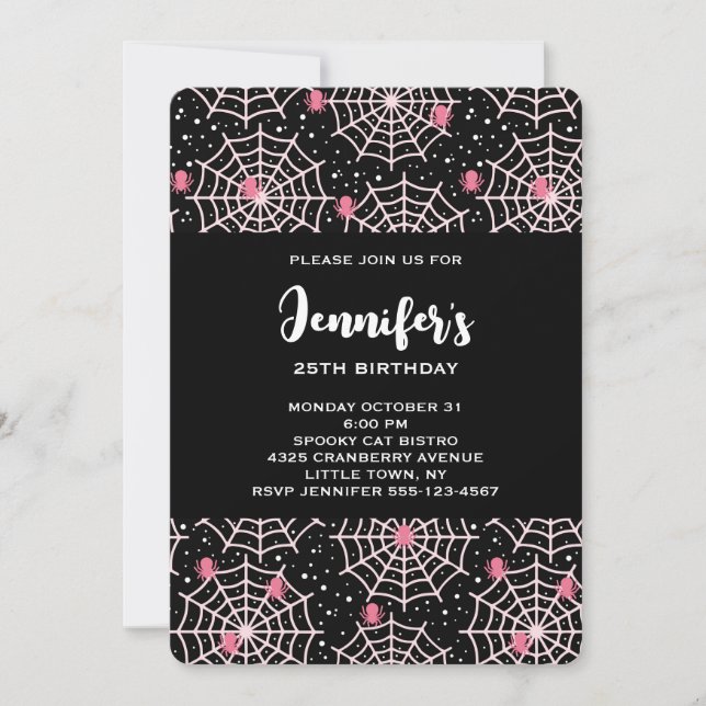 Convites Halloween Cobwebs e Spiders Patterno Aniversário (Frente)