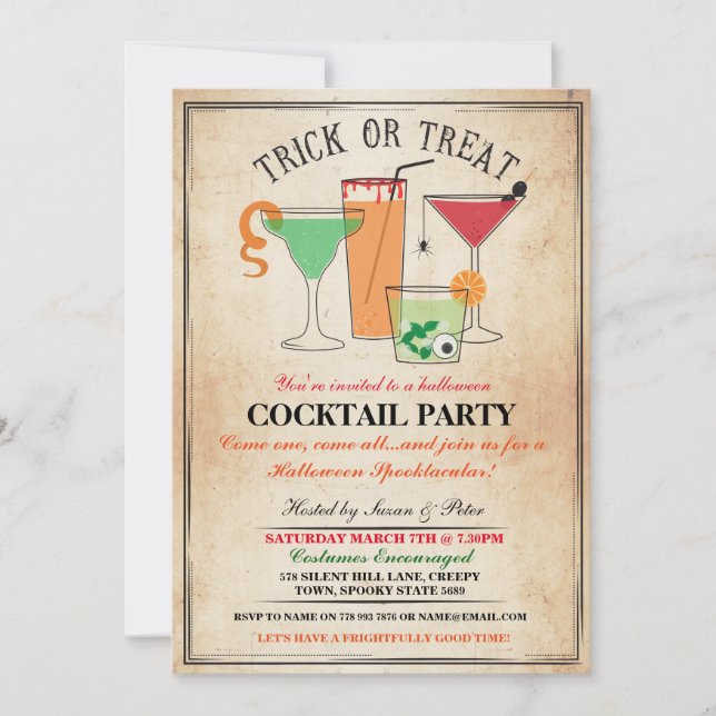 Convites Halloween Cocktail Party Bebeks Spook Party Convit (Frente)