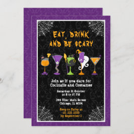Convites Halloween Cocktails and Costumes Party Purple