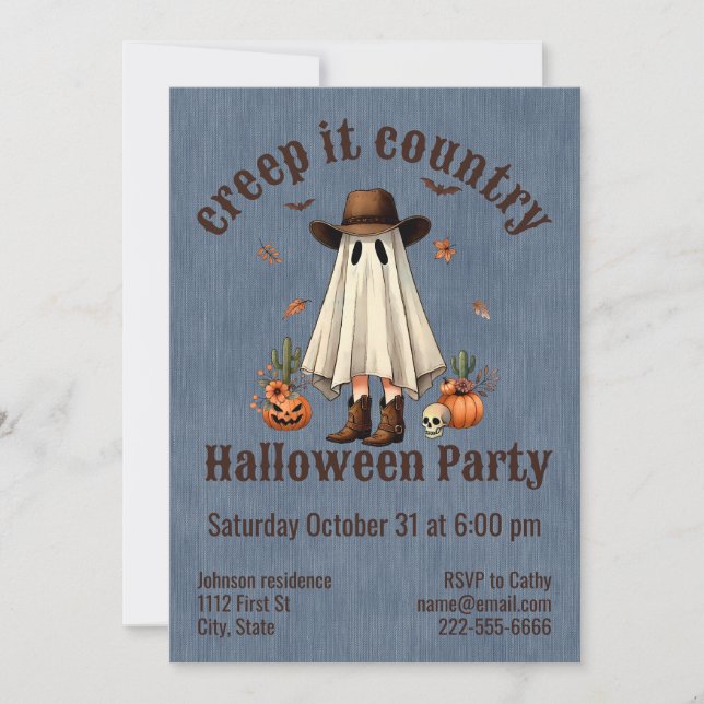 Convites Halloween Creep It Country Western Ghost (Frente)