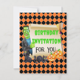 Convites Halloween Crianças Nome Frankenstein Aniversário P