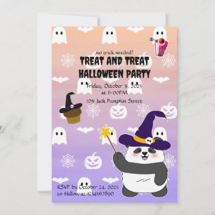 Convites Halloween Cute Baby Panda Witic Wand