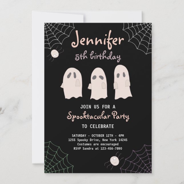 Convites Halloween Cute Ghost Birthday Spooktacular Invitat (Frente)