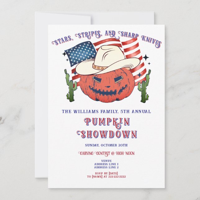 Convites Halloween de Abóbora Patriótica Moderna (Frente)