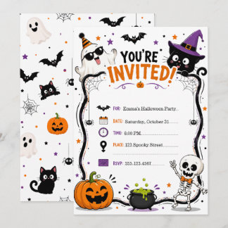 Convites Halloween de Gato Assustador Divertido Personaliza