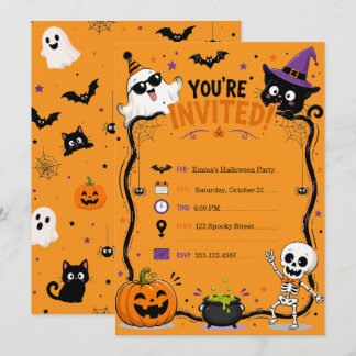 Convites Halloween de Gato Assustador Divertido Personaliza