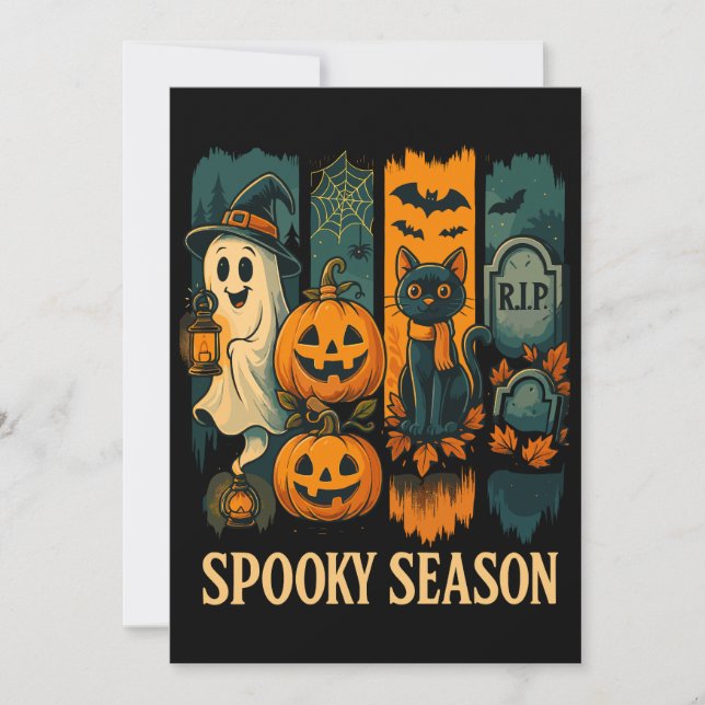 Convites Halloween de Spooky Season - Fantasma, Pumpkins, G (Frente)